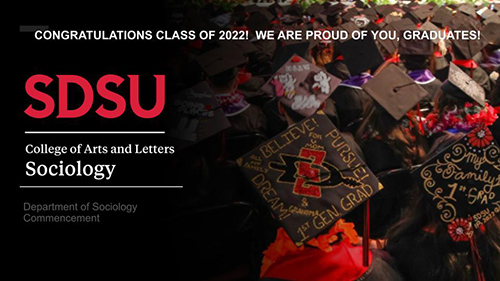 Congratulations Class Of 2022!  We are proud of you, Graduates! SDSU, College of Arts and Letters, Department of Sociology, Commencement